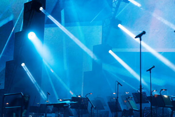 stage lighting in the theater and at the concert. Lighting equipment on an empty stage.