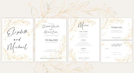 Wedding invitation beautiful floral gold template