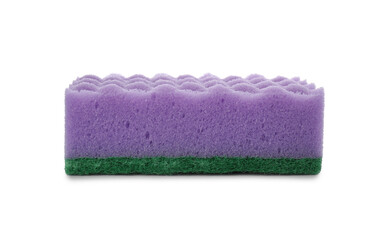 Obraz na płótnie Canvas Purple cleaning sponge with abrasive green scourer isolated on white