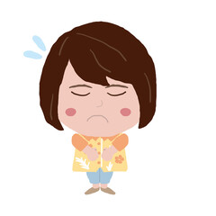 謝る沖縄のかりゆしウェアを着た女性　イラスト素材