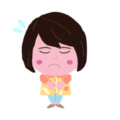 謝る沖縄のかりゆしウェアを着た女性　イラスト素材