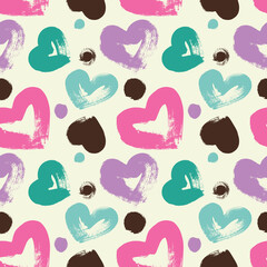 Fototapeta na wymiar Seamless pattern with hand drawn heart. Hearts are painted with a dry brush. Ink illustration. Wrapping paper decoration.