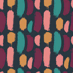 Seamless abstract pattern with hearts and dry brush strokes on a dark background.