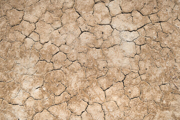 Surface of cracked dry dehydrated soil with clay as background
