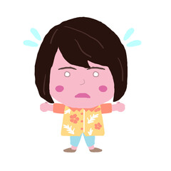 びっくりする沖縄のかりゆしウェアを着た女性　イラスト素材