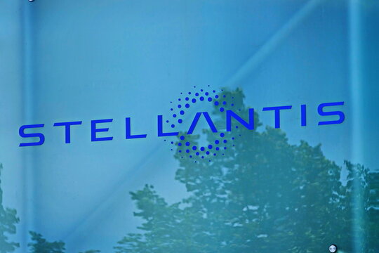 Logo of automotive company Stellantis,  PSA and FCA fusion of industries. Turin, Italy - July 2021