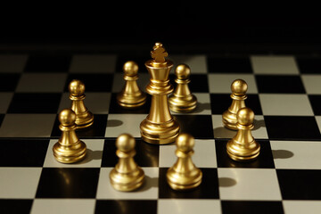 Strategic concept chess board game. planning and decision making business leader concept.