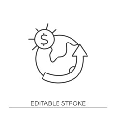  Economic recovery line icon. Upswing, upturn, and growth period. Arrow up. Economy concept. Isolated vector illustration.Editable stroke