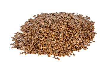 pile of flax seed or lin seed on a white background