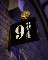 Fototapeta premium Platform 9 and Three-Quarters at the Making of Harry Potter Studio Tour, UK