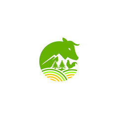 Farm Logo with cow and plantation illustration