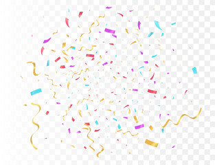 Confetti burst explosion On Transparent Background Color flying ribbons and streamers. Birthday party vector background