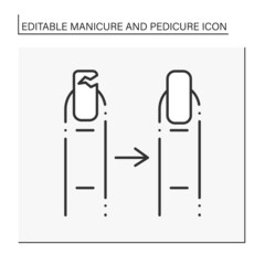 Nail repair line icon. Repair broken nail. Restorative gel for nails. Manicure and pedicure concept. Isolated vector illustration. Editable stroke