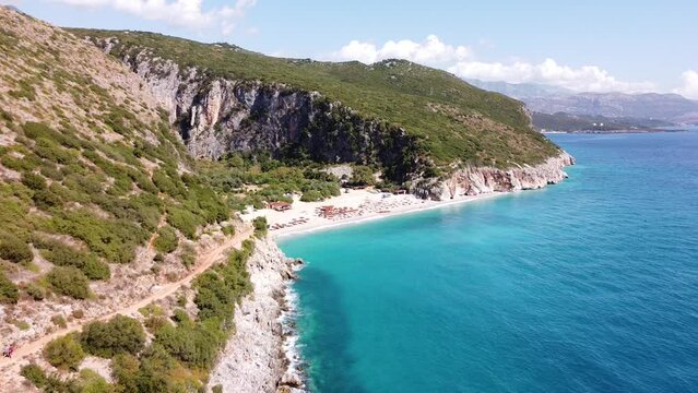 Flying Towards Beautiful Hidden Gjipe Beach And Canyon In Albania