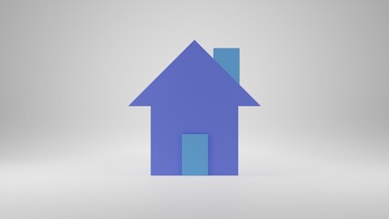 Minimal house isolated 3d rendering. Living blue home style.