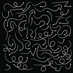 Large vector set of arrows pointing in different directions. Hand drawn, doodle elements isolated on white background