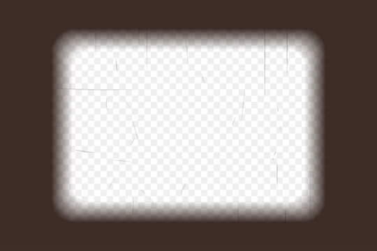 Old brown cinematic frame with transparent background. Antique filmstrip slide template in realistic style. Vector illustration video and photo tape.