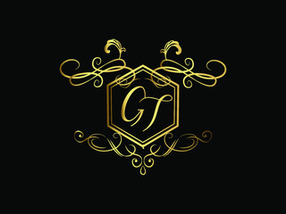 GT initial letter luxury monogram logo,elegant ornamen jewelry, emblem of love shape heart