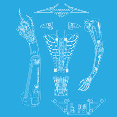 Development robot. Sketch details of the robot. Contemporary robot.