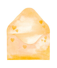 Watercolor yellow postal envelope on a white background