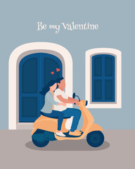 Happy Valentine's day, be my Valentine, couple on scooter