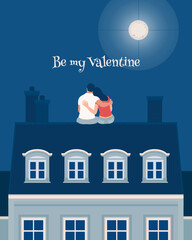 Happy Valentine's day, couple on the roof
