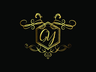 GY initial letter luxury monogram logo,elegant ornamen jewelry, emblem of love shape heart