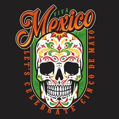 Mexican sugar skull colorful emblem