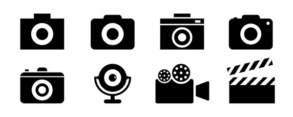 Camera icon set. Photo camera icon in glyph. Photo and video symbol. Web camera icon. Webcam pictogram. Stock vector illustration