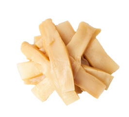 top view Ajitsuke Menma Pickled Bamboo Shoot Isolated on white background with clipping path                                                            