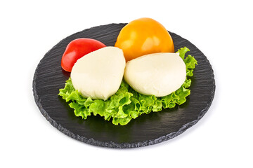 Buffalo mozzarella, isolated on white background.