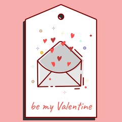Tag design template with love letter and heart for holiday decoration. previous illustration. love concept. Price tag happy valentines day. Template for decoration.