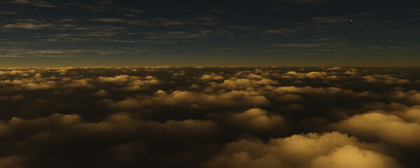 Beautiful scenery at night above the clouds Calm and beautiful_3d graphic image