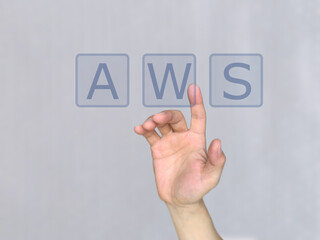 AWSの文字ををタッチする右手