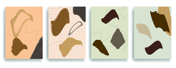 Modern poster with minimalist design elements . Grunge textured circles in Boho art style  . Wall art , home deco . Vector abstract shape.