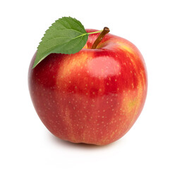 fresh red apple with leaves isolated on white background, cut out..