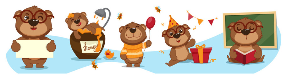 Fototapeta premium The character is a small bear. Children's illustration. Cute cartoon style.