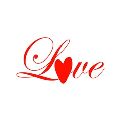Word Love with a heart on a white background. Happy Valentine's Day.