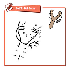 Vector illustration educational game of dot to dot puzzle with doodle slingshot  for children