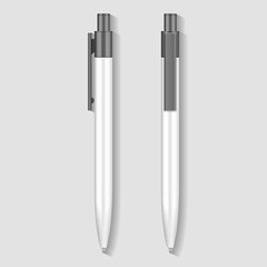 Fountain Pen, White Gray Pencil, Marker Set Of Corporate Identity And Branding Stationery Templates. Illustration On Gray Background. Mock Up Template Ready For Your Design. Vector EPS10