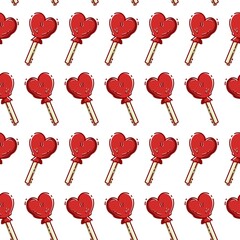 Paper art seamless pattern for textile design. Candy heart on a stick. Day of Love. Valentines Day. Vector fabric seamless pattern. Geometric background texture. Graphic background.