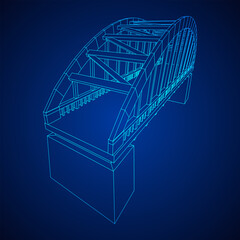 Bridge connection structure. Wireframe low poly mesh vector illustration.