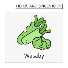Wasabi color icon. Strong horseradish for additional flavor. Strong-tasting plant for cooking food.Herbs and spices concept. Isolated vector illustration