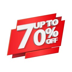 Up To 70 Off Special Offer, Stock 3D Red Digits Banner, Template Seventy Percent. Sale, Discount. Illustration Isolated On White Background.