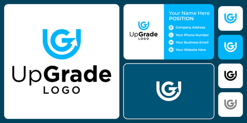 Letter U G monogram upgrade logo design with business card template.