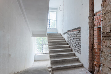 Unfinished construction of a staircase in a residential building