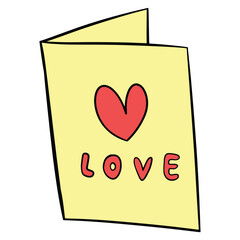 Card with heart hand drawn Doodle Flat color design