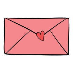 Cute Envelope with heart Hand Drawn Doodle Flat color design