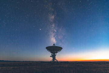 Very Large Array satellite dish under the Milky Way in New Mexico