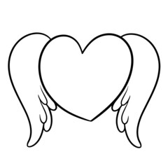 cute heart with wing hand drawn Doodle Outline design